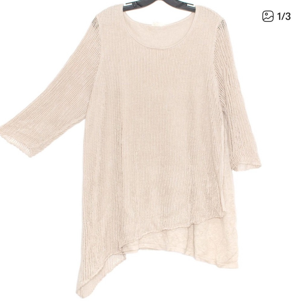 Eileen Fisher Womens Sweater Organic LINEN Lagenlook Layered Tan XL LP